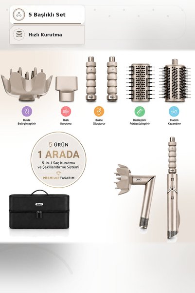 Shark FlexStyle 5in1 Air Styler Stone Oval Fırça Düzleştirici Fırça Turbo Baş...