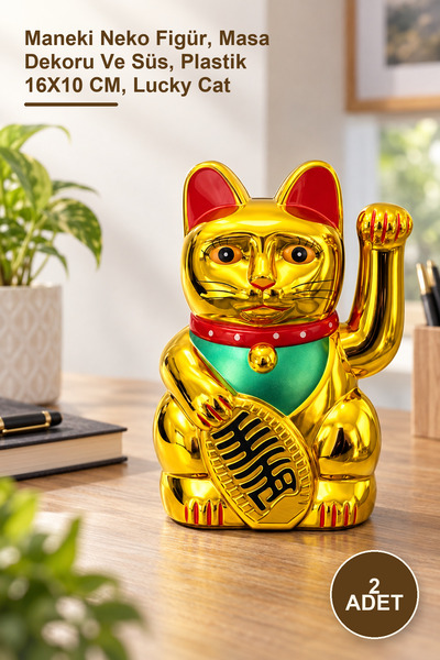 Yenilig 2 Adet Pilli Sallanan Şans Kedisi – Maneki Neko Figür, Masa Dekoru Ve Süs, Plastik 16X10 CM, Lucky Cat