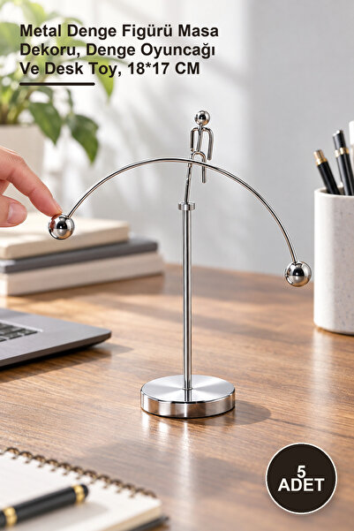 Yenilig 5 Adet Newton Denge Adam – Metal Denge Figürü Masa Dekoru, Denge Oyuncağı Ve Desk Toy, 18*17 CM