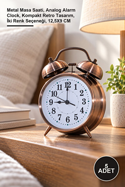 Yenilig 5 Pieces Metal Alarm Clock – Metal Table Clock, Analog Alarm Clock, C...