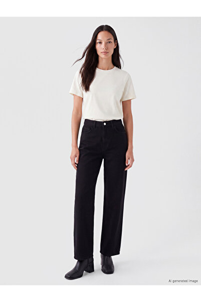 LC Waikiki Alita City Black Denim Straight & High Waist Straight Leg Women's ...