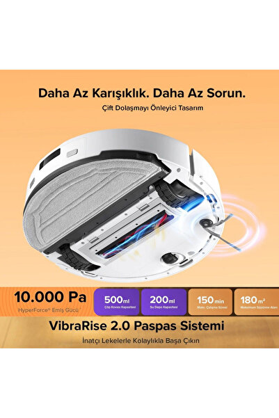 10000Pa Çift Fırça Akıllı Engel Algılama Robot Süpürge Süpürme Silme Beyaz Tiftik Makinesi