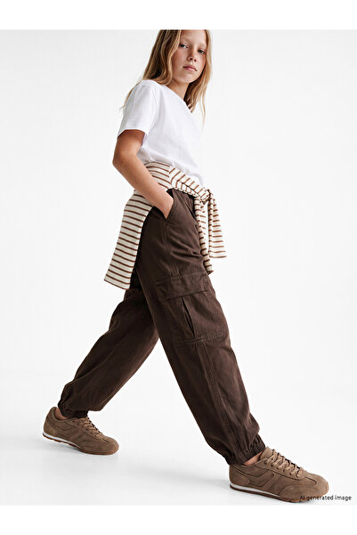 LC Waikiki Nevavm Lcw Kids Brown Gabardine Plain Extra Loose & Extra Baggy El...