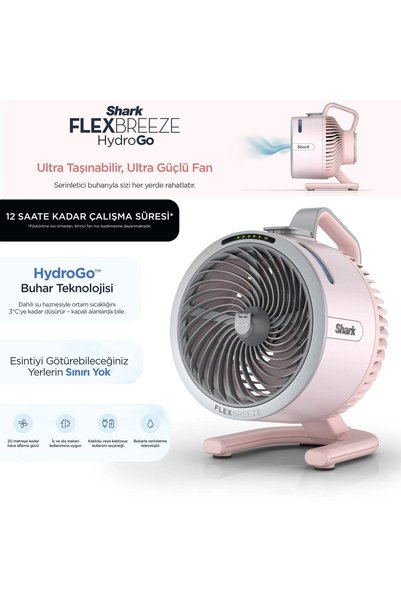 Shark Buharlı Mini Vantilatör Pembe Şarjlı Kablosuz 150 ml Su Hazneli 5 Hız Kademeli 12 Saate Kadar