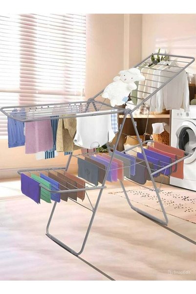 Arabest 2-Shelves Galvanised Steel Laundry Rack Silver 120x17.5x61 cm
