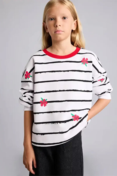 DeFacto Relax Fit Striped Floral Crew Neck Long Sleeve Sweatshirt Girls I4151...