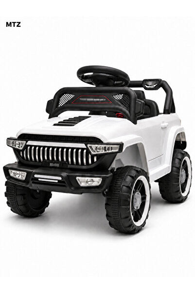 mtz سيارة أطفال للركوب، طراز SUV أبيض، مزودة بعجلة قيادة وأربع عجلات