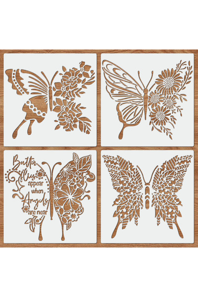 Choice 4pcs Butterfly & Floral Stencil Set - Angel Quote DIY Painting Templat...