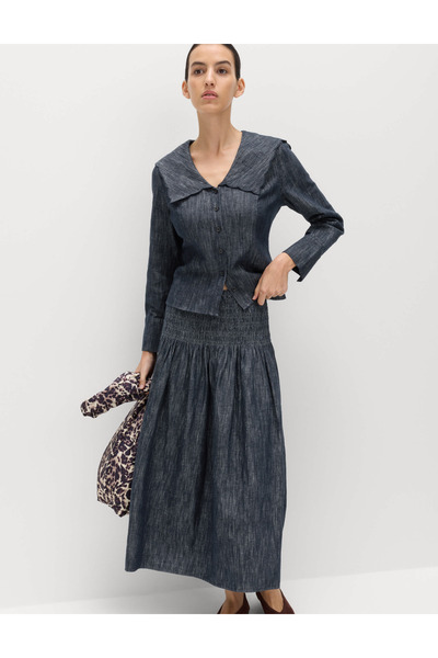 Marks & Spencer Keten Karışımlı Denim Gömlek