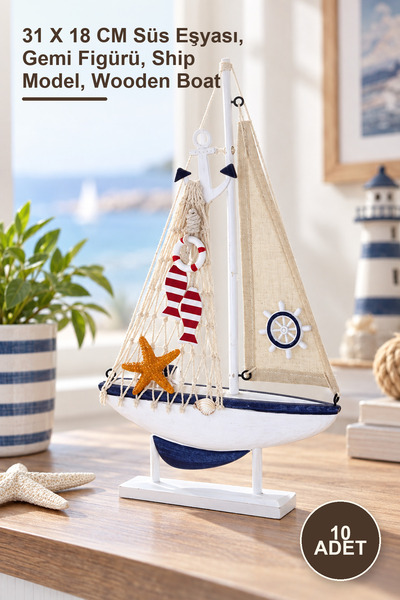 Yenilig 10 Pieces of Marine Wooden Ship Model – 31 X 18 cm Ornament, Ship Fig...