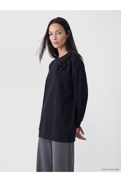 LC Waikiki Two Mt Shop Quality Black Diver Fabric Embroidered Loose & Baggy W...