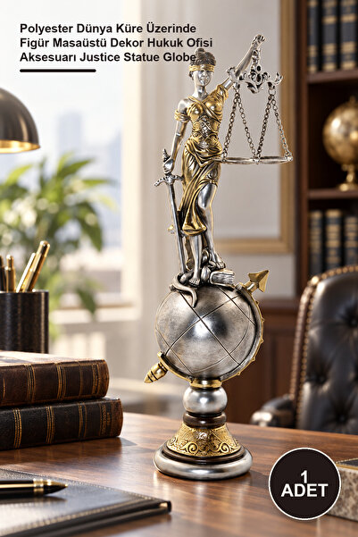 1 Adet Adalet Biblosu – Polyester Dünya Küre Üzerinde Figür Masaüstü Dekor Hukuk Ofisi Aksesuarı Justice Statue Globe