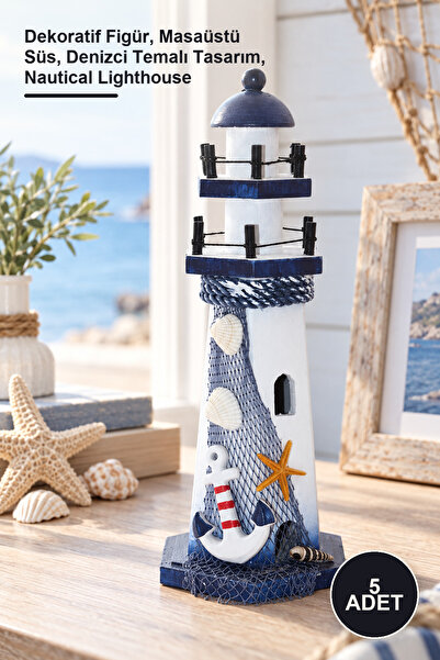 Yenilig 5 Pieces Wooden Marine Lighthouse – Decorative Figure, Desktop Orname...