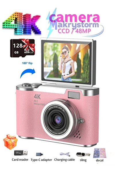 YILUX كاميرا رقمية محمولة للطلاب بدقة 48 ميجابكسل وتكبير رقمي CCD بدقة 4K وزا...