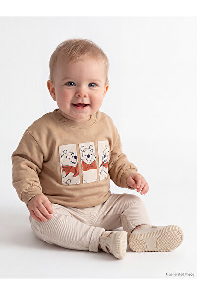 LC Waikiki Nevavm Farkıyla Lcw Baby Beige Winnie the Pooh Printed Baby Boy Set