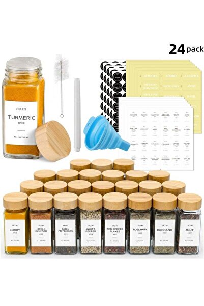 Arabest 24-Piece Glass Spice Jar Set with Bamboo Lids and Labels