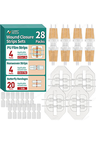 Choice 28 Packs Sanke Rescue 14/28 Pack Wound Closure Strips Zipper Bandages ...