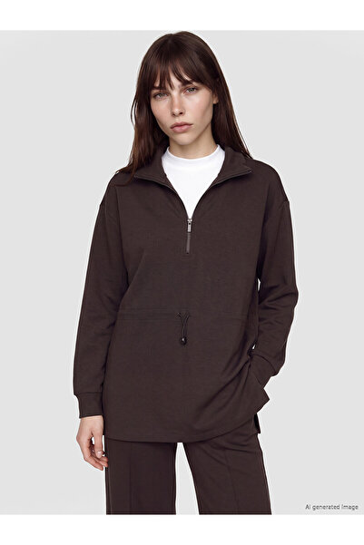 LC Waikiki Nevavm Farkıyla Lcw Modest Brown Interlock Plain Oversize Women's ...