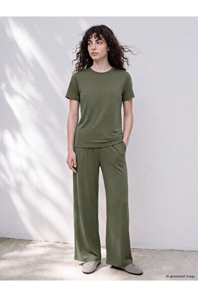 LC Waikiki Two Mt Shop Quality Lcw Petite Khaki Interlock Plain Loose & Baggy...