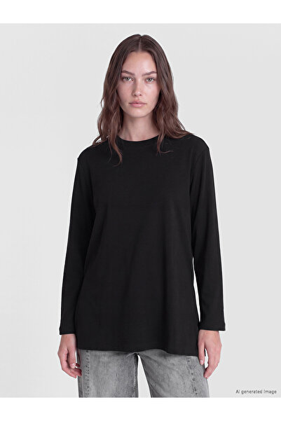 LC Waikiki Nevavm Farkıyla Lcw Modest Black Interlock Plain Oversize Women's ...