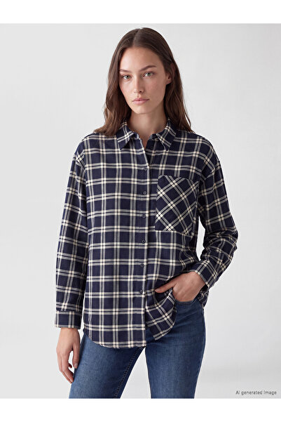 LC Waikiki Nevavm Farkıyla Lcw Modest Blue Plaid Oversize Women's Lumberjack ...