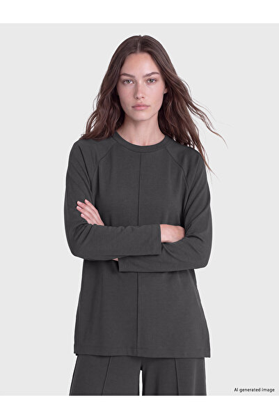 LC Waikiki Nevavm Farkıyla Lcw Modest Anthracite Interlock Plain Oversize Wom...