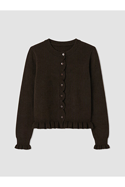 LC Waikiki Lcw Modest Brown Knitwear Plain Short Women's Cardigan with Nevavm...