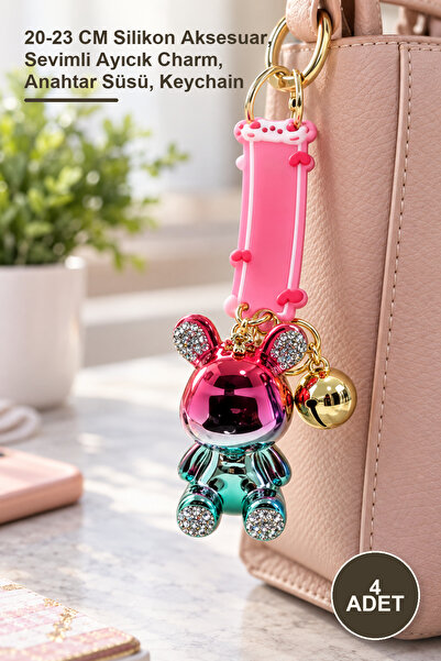 Yenilig 4 Pieces of Stoned Teddy Bear Silicone Keychain – 20-23 cm Silicone A...