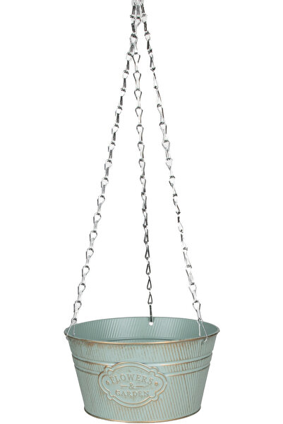 Herdekora Metal Çiçek Saksısı Asılabilir Buz Mavisi 22x12 Cm.
