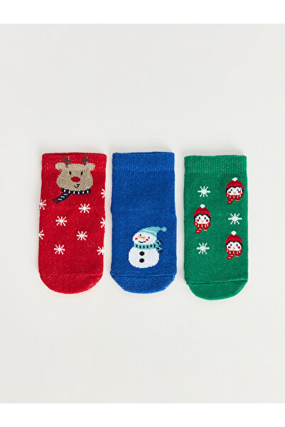LC Waikiki Nevavm Farkıyla Lcw Kids Red Patterned 3-Pack Boys' Socks
