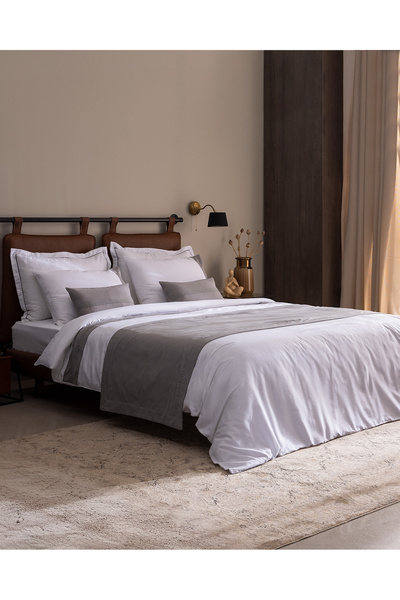 Madame Coco Orient King Size Cotton Linen Border Duvet Cover & Runner & Throw...