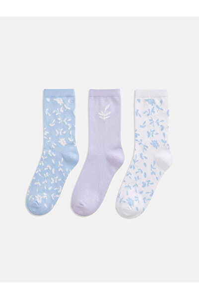 LC Waikiki Nevavm White Patterned 3-Pack Women's Socks with a Difference