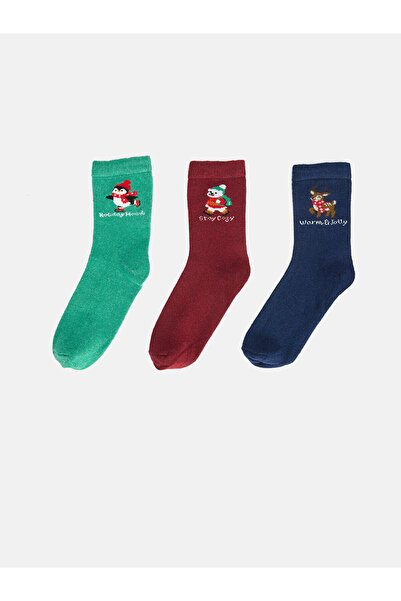 LC Waikiki Nevavm Green Printed 3-Pack Women's Socks with a Difference