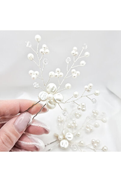 MYGRACE Accesoriu de păr pentru mireasă  "Be gentle ", alb, tip ac de păr, decorat cu perle, cu model floral (set de 2 piese)