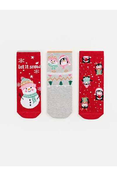 LC Waikiki Nevavm Red Patterned Girls' Socks with a Difference