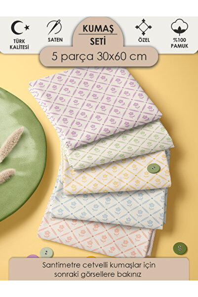 FabricMarket %100 Pamuk Kumaş Panel Seti 5 Farklı Desen 30x60 cm – Vintage Ge...