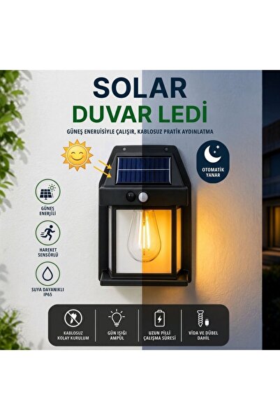 Cetiner Group Çetiner Group® Ampul Model 3 Modlu Solar LED Duvar Lambası, Gün...