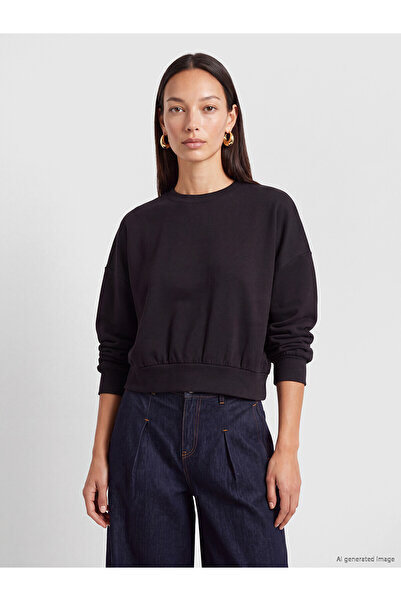 LC Waikiki Alita City Black Oval Collar Soft Touch Women's Sweatshirt with a ...