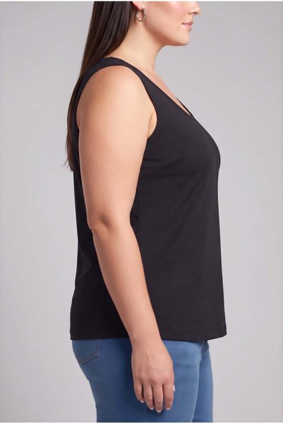 RMG Tricou din viscoză cu detalii din piatră, mărime mare, negru