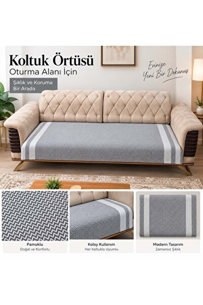Özdilek 2 Adet Pamuklu Oturma Yerini Örten Zigzag Koltuk Örtüsü (80x210) - An...