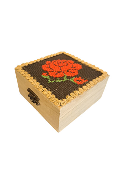Generic Brand Cufăr natur simplu din lemn decorat cu etamină – 10x10x5cm – tr...