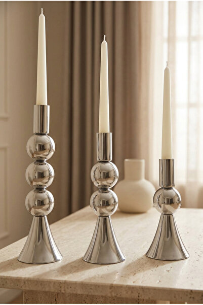 TR Turan Collection SFERA Gümüş Renk Dekoratif Şamdan Küre Formlu Modern Masa...