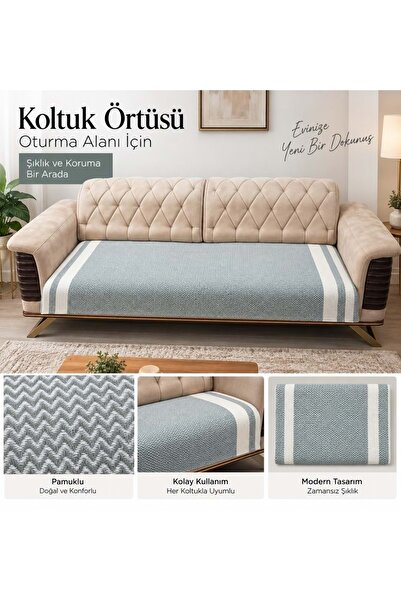 Özdilek 2 Adet Pamuklu Oturma Yerini Örten Zigzag Koltuk Örtüsü (80x210) - Ha...