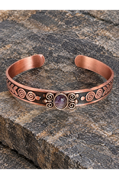 zadenza gold Women's copper bracelet handcrafted pure copper oval amethyst na...