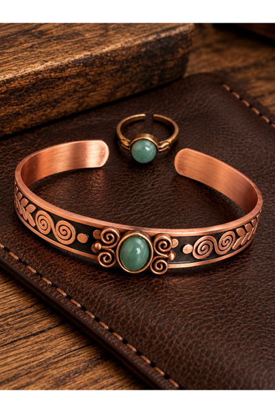 zadenza gold Women's Copper Ring Bracelet Handcrafted Pure Copper Oval Agate ...