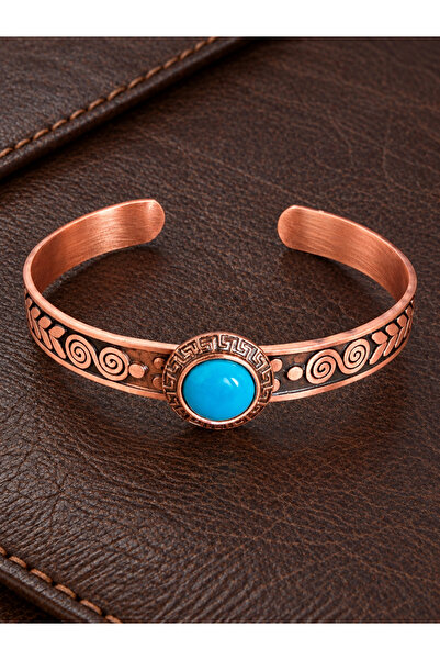Rupen Kraft Women's copper bangle handcrafted pure copper round turquoise sto...