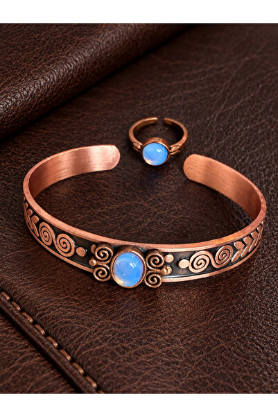 Aida Jewelss Women's copper ring bracelet handcrafted pure copper oval opal s...