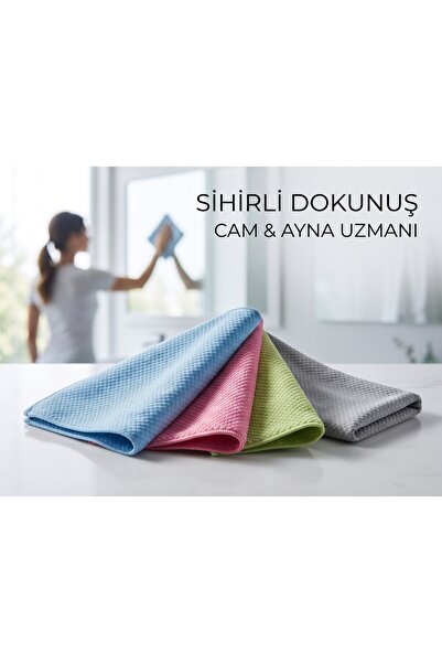 jantistore 4’lü Renkli Renga Mikrofiber Cam - Ayna Temizlik Bezi 40x40 cm Uzm...
