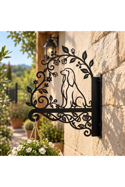 Köpek Figürlü Metal Duvar Saksı Askısı – Siyah Dekoratif Bahçe ve Balkon Askılığı