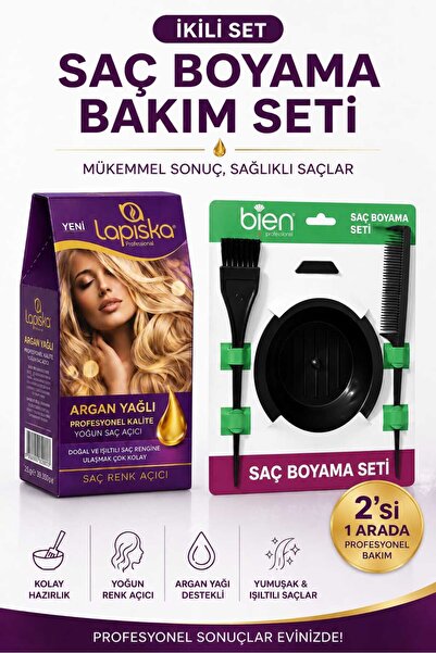 Lapiska Professional Argan Yağlı Yoğun Saç Açıcı + Bien Professional 3’lü Saç Boyama Seti Kase Fırça Tarak